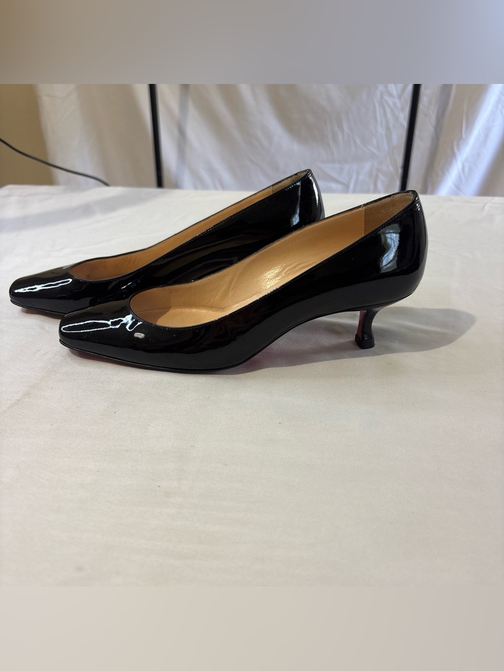 Christian Louboutin Black Patent Leather Kitten Heel Pumps